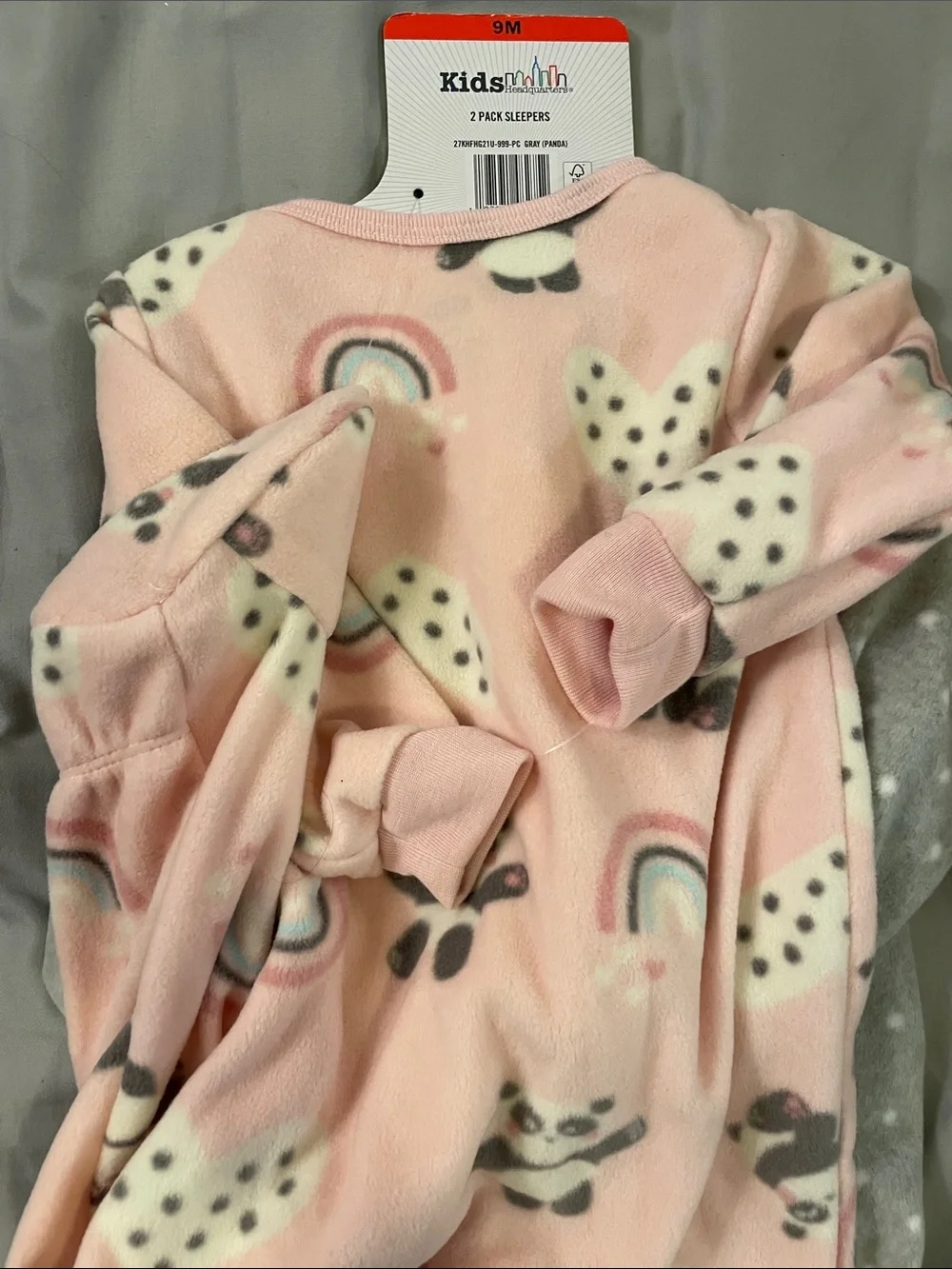 2 set Panda fleece onesie footed pajamas